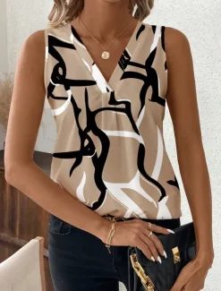 Women's Camisole Tank Top Graphic Geometric Stylish Casual Sleeveless V Neck Regular Tops Daily Print Wine Green Khaki Summer Spring Women Tank Tops & Camis