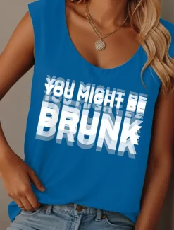 New Women's Camisole Tank Top Graphic Letter Graffiti Casual Sleeveless Crew Neck Regular Tops Daily Print Black Red Blue Fuchsia Summer Drunk Women Tank Tops & Camis
