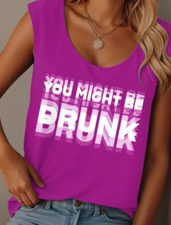New Women's Camisole Tank Top Graphic Letter Graffiti Casual Sleeveless Crew Neck Regular Tops Daily Print Black Red Blue Fuchsia Summer Drunk Women Tank Tops & Camis