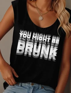 New Women's Camisole Tank Top Graphic Letter Graffiti Casual Sleeveless Crew Neck Regular Tops Daily Print Black Red Blue Fuchsia Summer Drunk Women Tank Tops & Camis