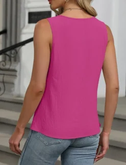 Hot Women's Camisole Tank Top Solid Color Daily Casual Sleeveless Crew Neck Regular Tops Daily White Fuchsia Green Apricot Summer Women Tank Tops & Camis
