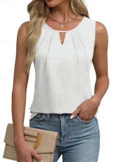Hot Women's Camisole Tank Top Solid Color Daily Casual Sleeveless Crew Neck Regular Tops Daily White Fuchsia Green Apricot Summer Women Tank Tops & Camis