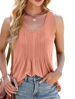 Women's Camisole Tank Top Solid Color Basic Casual Sleeveless Strap Regular Tops Daily Ruched Black White Pink Green Summer Women Shirts