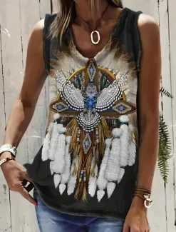 Sale Women's Camisole Tank Top Boho Tank Top Western Tank Top Floral Graphic Animal Bohemia Vintage Casual Sleeveless U Neck Regular Tops Daily Holiday Going out Print Black Khaki Gray Summer Women Boho Tops