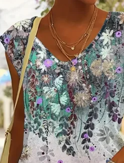 New Women's Camisole Tank Top Stylish Casual Ombre Floral Print Sleeveless Regular Tops V Neck Daily Summer Women Tank Tops & Camis|T-Shirts