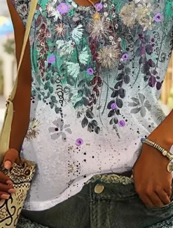 New Women's Camisole Tank Top Stylish Casual Ombre Floral Print Sleeveless Regular Tops V Neck Daily Summer Women Tank Tops & Camis|T-Shirts