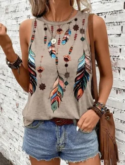 Sale Women's Camisole Tank Top Vest Stylish Ombre Print Sleeveless Regular Tops Crew Neck Vacation Casual Pink Sky Blue Khaki Rainbow Summer Women Tank Tops & Camis