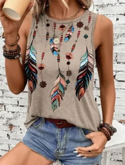 Sale Women's Camisole Tank Top Vest Stylish Ombre Print Sleeveless Regular Tops Crew Neck Vacation Casual Pink Sky Blue Khaki Rainbow Summer Women Tank Tops & Camis