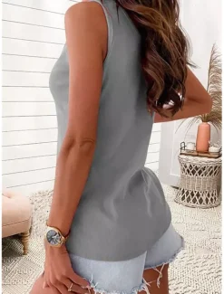 Women's Camisole Tank Top Plain Basic Sleeveless U Neck Regular Tops Casual Black White Pink Blue Khaki Women Tank Tops & Camis