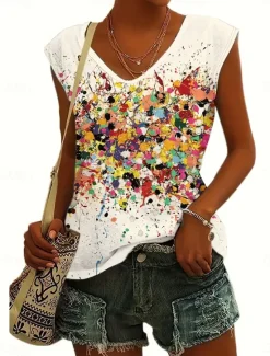 Hot Women's Camisole Tank Top Stylish Casual Ombre Print Sleeveless Regular Tops V Neck Daily Summer Women Boho Tops|Tank Tops & Camis