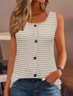 Sale Women's Camisole Tank Top Striped Tropical Daily Stylish Sleeveless U Neck Regular Tops Daily Buttons Print Black Wine Army Green Blue Green Summer Women Tank Tops & Camis