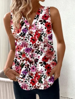 Sale Women's Camisole Tank Top Floral Graphic Stylish Casual Sleeveless V Neck Regular Tops Daily Print Maroon Yellow Orange Summer Women Tank Tops & Camis