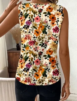 Sale Women's Camisole Tank Top Floral Graphic Stylish Casual Sleeveless V Neck Regular Tops Daily Print Maroon Yellow Orange Summer Women Tank Tops & Camis