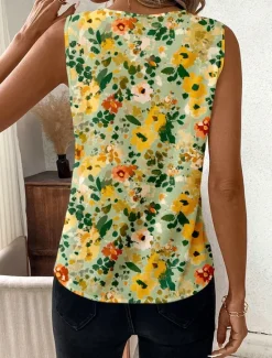 Sale Women's Camisole Tank Top Floral Graphic Stylish Casual Sleeveless V Neck Regular Tops Daily Print Maroon Yellow Orange Summer Women Tank Tops & Camis