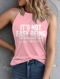 Sale Women's Camisole Tank Top Graphic Letter Stylish Casual Sleeveless Crew Neck Regular Tops Daily Print Black Pink Blue Green Summer Women Tank Tops & Camis