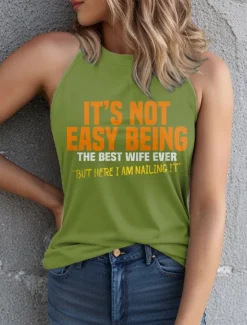 Sale Women's Camisole Tank Top Graphic Letter Stylish Casual Sleeveless Crew Neck Regular Tops Daily Print Black Pink Blue Green Summer Women Tank Tops & Camis