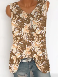 Best Women's Camisole Tank Top Floral Graphic Vintage Tropical Stylish Sleeveless V Neck Long Tops Daily Print Yellow Navy Blue Purple Green Summer Spring Women Tank Tops & Camis