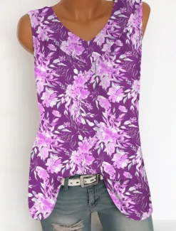 Best Women's Camisole Tank Top Floral Graphic Vintage Tropical Stylish Sleeveless V Neck Long Tops Daily Print Yellow Navy Blue Purple Green Summer Spring Women Tank Tops & Camis