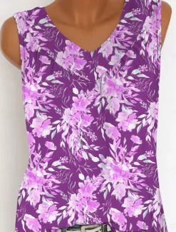 Best Women's Camisole Tank Top Floral Graphic Vintage Tropical Stylish Sleeveless V Neck Long Tops Daily Print Yellow Navy Blue Purple Green Summer Spring Women Tank Tops & Camis