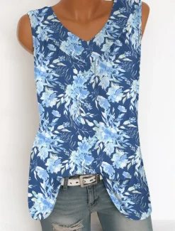 Best Women's Camisole Tank Top Floral Graphic Vintage Tropical Stylish Sleeveless V Neck Long Tops Daily Print Yellow Navy Blue Purple Green Summer Spring Women Tank Tops & Camis