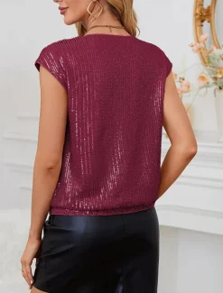 Best Women's Camisole Tank Top Solid Color Basic Casual Sleeveless V Neck Regular Tops Daily Sequins Black Wine Summer Spring Women Tank Tops & Camis