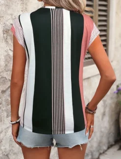 Women's Camisole Tank Top Graphic Striped Vintage Stylish Casual Sleeveless V Neck Regular Tops Daily Print Summer Women Tank Tops & Camis