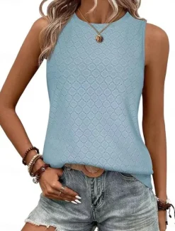 Clearance Women's Camisole Tank Top Solid Color Basic Casual Sleeveless Crew Neck Regular Tops Daily Eyelet Black Pink Wine Sky Blue Summer Women Tank Tops & Camis|Blouses & Shirts