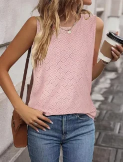 Clearance Women's Camisole Tank Top Solid Color Basic Casual Sleeveless Crew Neck Regular Tops Daily Eyelet Black Pink Wine Sky Blue Summer Women Tank Tops & Camis|Blouses & Shirts