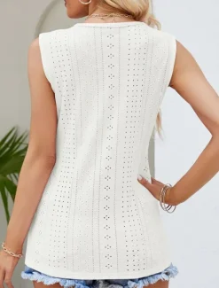 Sale Women's Camisole Tank Top Plain Stylish Casual Sleeveless V Neck Regular Tops Daily Lace Eyelet White Pink Summer Women Tank Tops & Camis