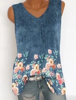 Online Women's Camisole Tank Top Floral Graphic Vintage Tropical Stylish Sleeveless V Neck Long Tops Daily Print Summer Spring Women Tank Tops & Camis