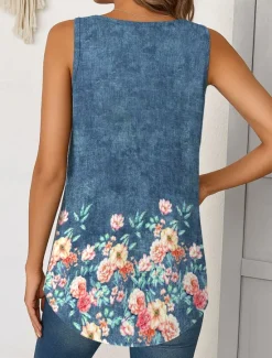 Online Women's Camisole Tank Top Floral Graphic Vintage Tropical Stylish Sleeveless V Neck Long Tops Daily Print Summer Spring Women Tank Tops & Camis