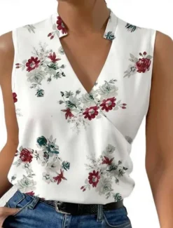 Online Women's Camisole Tank Top Floral Stylish Casual Sleeveless V Neck Regular Tops Daily Print Red Blue Green Gray Summer Women Tank Tops & Camis