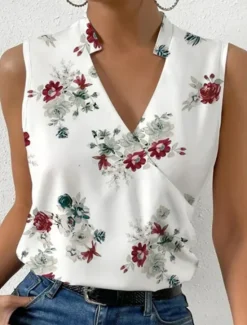 Online Women's Camisole Tank Top Floral Stylish Casual Sleeveless V Neck Regular Tops Daily Print Red Blue Green Gray Summer Women Tank Tops & Camis