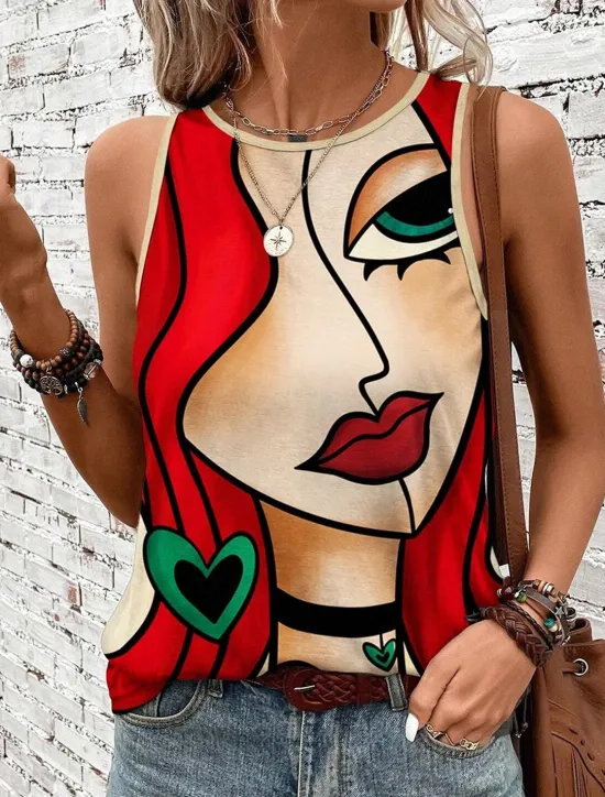 Discount Women's Camisole Tank Top Vest Daily Color Block Geometric Sleeveless Summer Women Tank Tops & Camis
