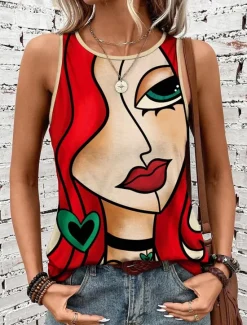 Discount Women's Camisole Tank Top Vest Daily Color Block Geometric Sleeveless Summer Women Tank Tops & Camis
