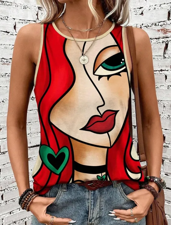 Discount Women's Camisole Tank Top Vest Daily Color Block Geometric Sleeveless Summer Women Tank Tops & Camis