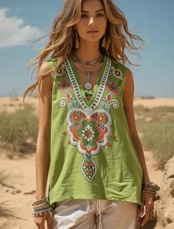 Sale Women's Camisole Tank Top Floral Graphic Bohemia Vintage Daily Sleeveless V Neck Regular Tops Daily Holiday Going out Summer Spring Women Tank Tops & Camis