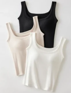 Sale Women's Camisole Tank Top Basic Sleeveless Regular Tops Crew Neck Black White Khaki Beige Gray Summer Women Tank Tops & Camis