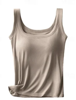 Sale Women's Camisole Tank Top Basic Sleeveless Regular Tops Crew Neck Black White Khaki Beige Gray Summer Women Tank Tops & Camis
