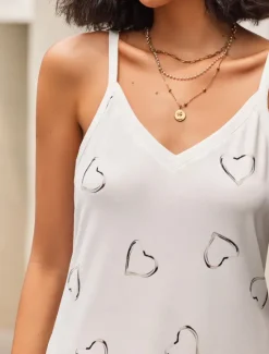 New Women's Camisole Tank Top Going Out Tops Summer Tops Tunic Basic Heart Print Sleeveless Regular Tops V Neck Casual Weekend Black White Pink Women Tunic Tops|Tank Tops & Camis