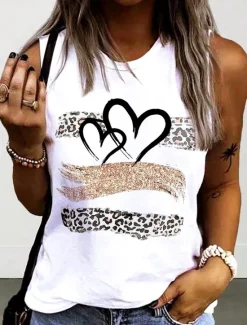 Clearance Women's Camisole Tank Top Heart Fashion Sleeveless Crew Neck Regular Tops Daily Weekend Print Summer Women Tank Tops & Camis