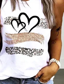 Clearance Women's Camisole Tank Top Heart Fashion Sleeveless Crew Neck Regular Tops Daily Weekend Print Summer Women Tank Tops & Camis