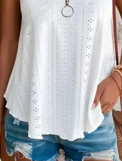 Women's Camisole Tank Top Solid Color Stylish Casual Sleeveless Strap Regular Tops Daily Zipper Eyelet White Yellow Pink Blue Purple Summer Women Shirts