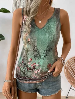 Sale Women's Camisole Tank Top Floral Ethnic Casual Sleeveless U Neck Regular Tops Daily Print Summer Women Tank Tops & Camis