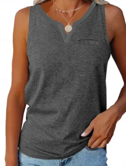 Women's Camisole Tank Top Pink Blue Green Plain Pocket Daily Basic Modern V Neck Regular Fit S Women Tank Tops & Camis