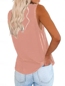 Women's Camisole Tank Top Pink Blue Green Plain Pocket Daily Basic Modern V Neck Regular Fit S Women Tank Tops & Camis