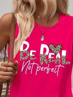 Discount Women's Camisole Tank Top Leopard Letter Stylish Casual Sleeveless Crew Neck Regular Tops Daily Print Summer Women Tank Tops & Camis