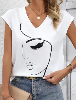 Best Women's Camisole Tank Top Graphic Stylish Casual Short Sleeve V Neck Regular Tops Daily Print Summer Women Tank Tops & Camis