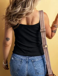 New Women's Camisole Tank Top Solid Color Daily Stylish Casual Sleeveless Scoop Neck Regular Tops Daily Buttons Black Yellow Army Green Apricot Summer Spring Women Tank Tops & Camis