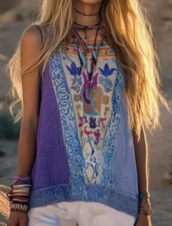 Best Women's Camisole Tank Top Floral Graphic Bohemia Daily Retro Vintage Sleeveless Crew Neck Regular Tops Vacation Wear Summer Spring Women Tank Tops & Camis